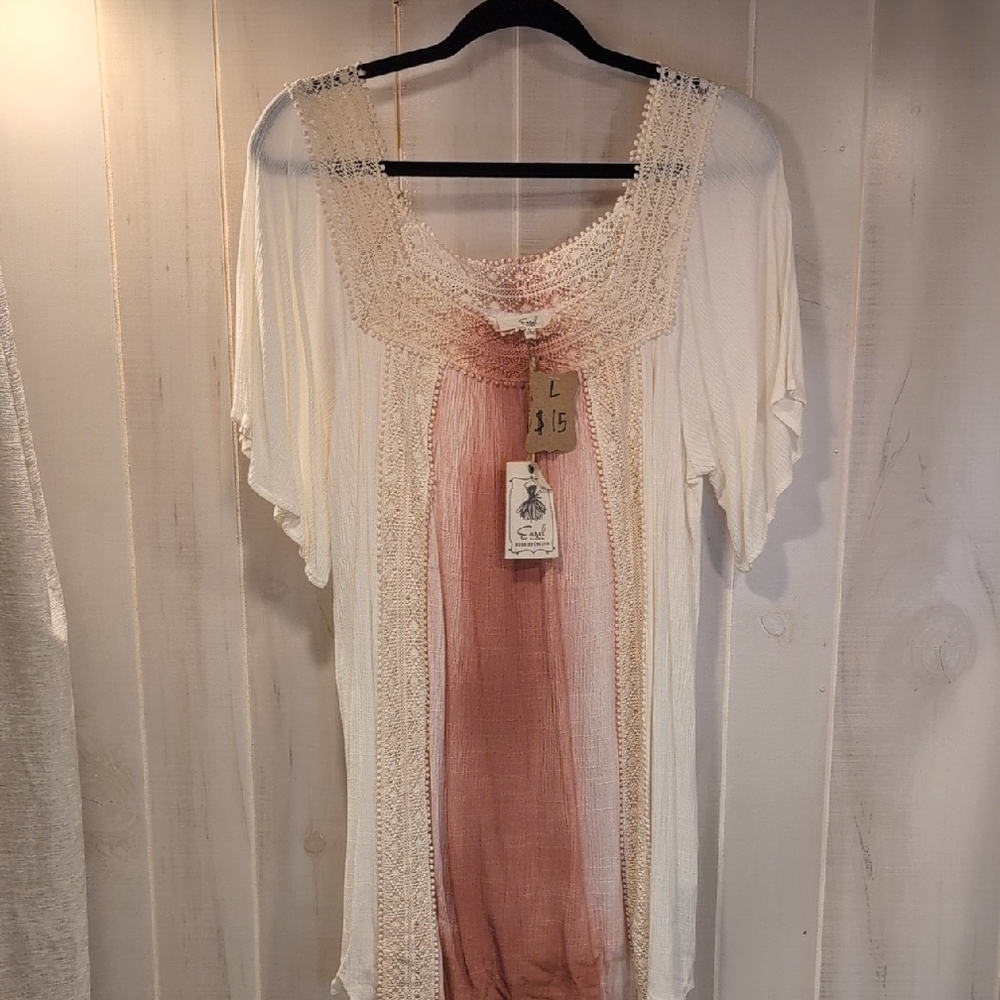 Cream and Pink Boho Top